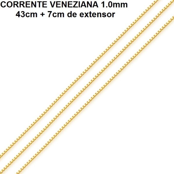 Corrente Banhada a Ouro Veneziana 1.0 (43cm + 7cm Extensor)