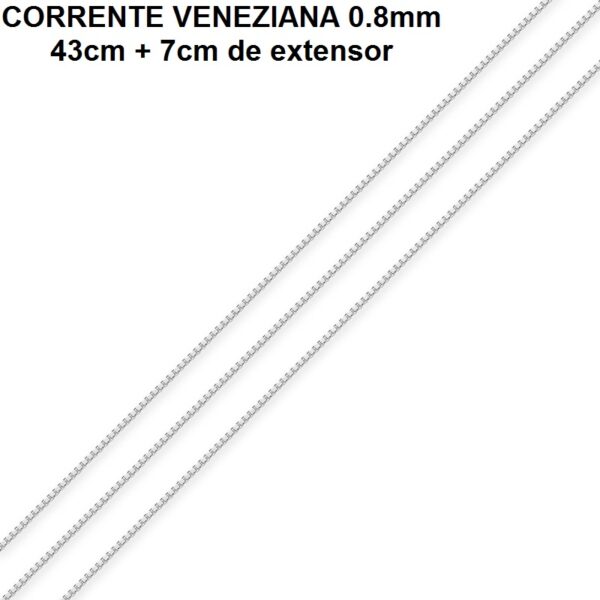 Corrente Banhada a Ródio Veneziana 0.8 (43cm + 7cm Extensor)